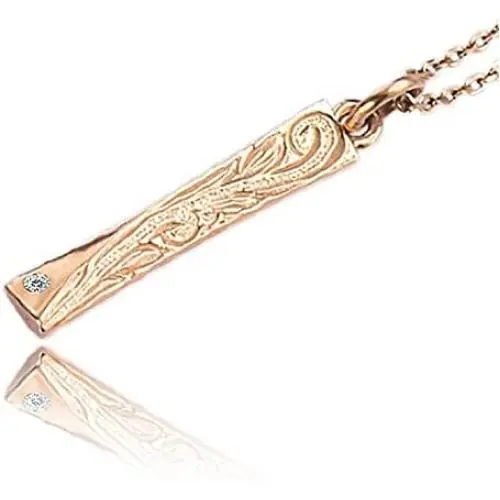 Hibiscus Flower Necklace: Hawaiian Bar with Swarovski Crystal 316L Stainless Steel Pendant on 16 Inch 925 Sterling Chain Rose Gold Plated