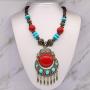 HSQYJ Fashion Wood Beaded Turquoise Pendant Necklace Retro Bohemian Necklaces Charm Pendant Boho Necklace for Women Girl Costume Jewelry