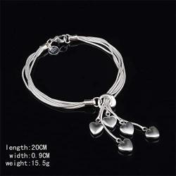 OMTBEL STOOLY Sterling Silver Five-line Chain with Five-Heart Bracelet Bangle Bracelet of Luxury Shining Jewelry
