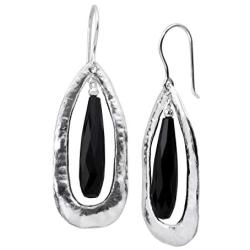 Silpada Rock Out Natural Black Agate Cut-Out Drop Earrings in Sterling Silver