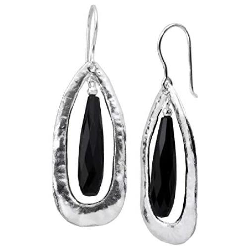 Silpada Rock Out Natural Black Agate Cut-Out Drop Earrings in Sterling Silver