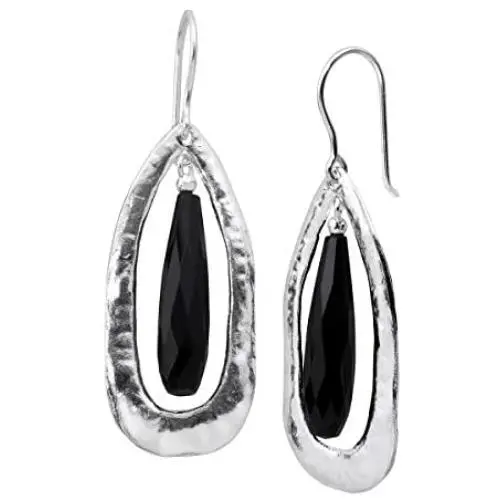 Silpada Rock Out Natural Black Agate Cut-Out Drop Earrings in Sterling Silver