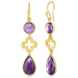 Femme Luxe Danielle Drop Earrings For Women - 14k Gold Dipped 925 Sterling Silver and Natural Amethyst Gemstone Earrings | Hypoallergenic | Handmade Design