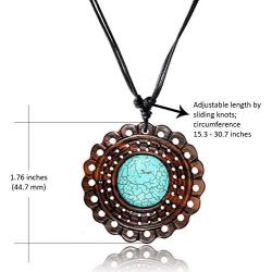 Earth Accessories Adjustable Turquoise Pendant Necklace with Organic Wood - Turquoise Jewelry for Women - Western/Pocahontas Vintage Delicate Turquoise Necklaces