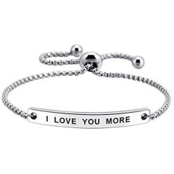 I Love You More Hand Stamped Bracelet Jewelry Gifts for Her Girlfriend Wife Classic Lettering