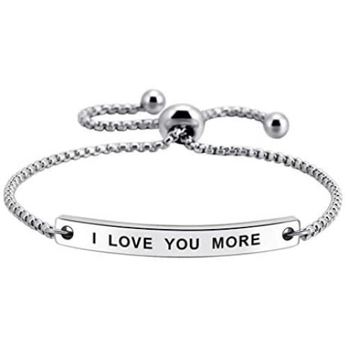 I Love You More Hand Stamped Bracelet Jewelry Gifts for Her Girlfriend Wife Classic Lettering