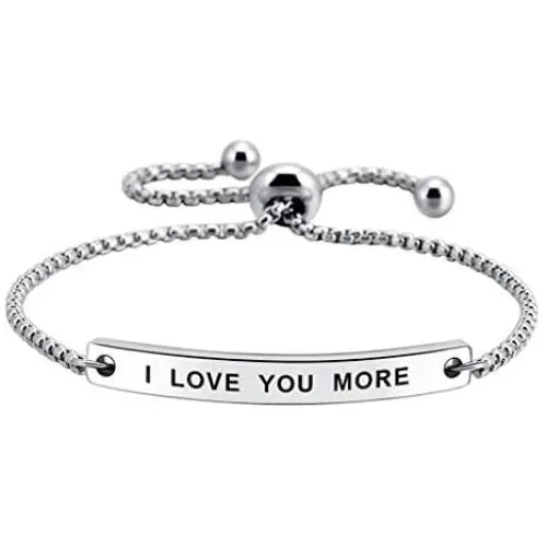 I Love You More Hand Stamped Bracelet Jewelry Gifts for Her Girlfriend Wife Classic Lettering
