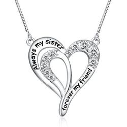 FANCYCD''Always My Sister Forever My Friend'' Love Heart Necklace, 18'', Jewelry for Women & Girls, Birthday Gifts for Sister, Best Friends.