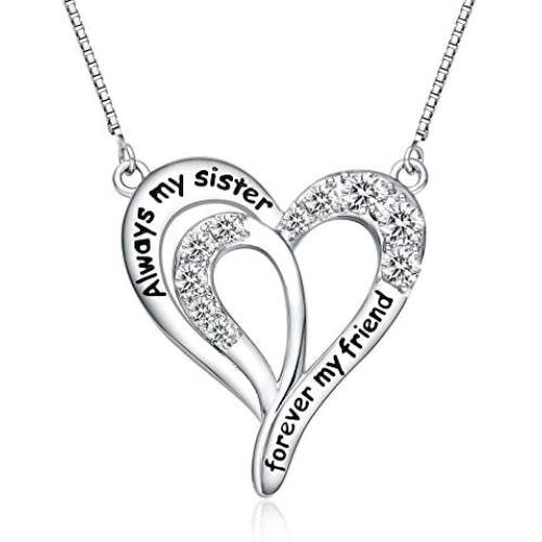 FANCYCD''Always My Sister Forever My Friend'' Love Heart Necklace, 18'', Jewelry for Women & Girls, Birthday Gifts for Sister, Best Friends.