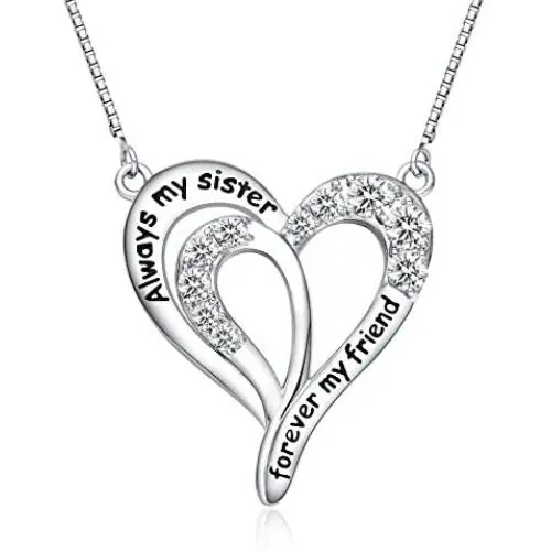FANCYCD''Always My Sister Forever My Friend'' Love Heart Necklace, 18'', Jewelry for Women & Girls, Birthday Gifts for Sister, Best Friends.