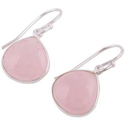 NOVICA Rose Quartz .925 Sterling Silver Dangle Earrings Dancing Soul