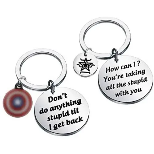 AKTAP Funny Captain America Bucky Friendship Keychain Don‘t do Anything Stupid til I get Back Comic Inspire Gift for BFF AKTAP Funny Captain America Bucky Friendship Keychain Don‘t do Anything Stupid til I get Back Comic Inspire Gift for BFF