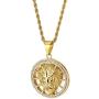 COOLSTEELANDBEYOND Mens Womens Steel Gold Lion Head Open Circle Pendant Necklace with Cubic Zirconia, 30 in Rope Chain