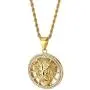 COOLSTEELANDBEYOND Mens Womens Steel Gold Lion Head Open Circle Pendant Necklace with Cubic Zirconia, 30 in Rope Chain COOLSTEELANDBEYOND Mens Womens Steel Gold Lion Head Open Circle Pendant Necklace with Cubic Zirconia, 30 in Rope Chain