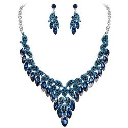 EVER FAITH Bridal Jewelry Sets Marquise Crystal Statement Leaf Floral Necklace Earrings Set for Women