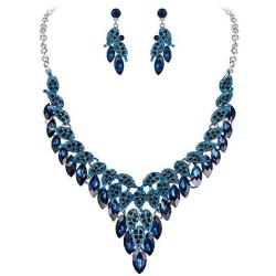 EVER FAITH Bridal Jewelry Sets Marquise Crystal Statement Leaf Floral Necklace Earrings Set for Women