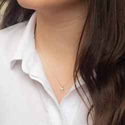 Gelin 14k Solid Gold Four Leaf Clover Chain Necklace for Good Luck with Cubic Zirconia - 18 inc