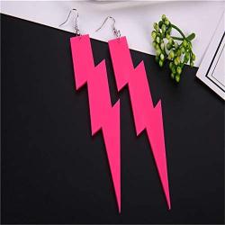 Womens Personalized Lightning Hook Earrings Dangle Drop Resin Acrylic Lighting Bolt Drop Neon Earrings for Girls Bridal Party Jewelry (Rose Red)