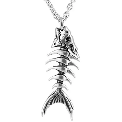 Controse Silver-Toned Stainless Steel Fish Bones Necklace with Pendant (17'' - 19'' Adjustable Chain) Controse Silver-Toned Stainless Steel Fish Bones Necklace with Pendant (17'' - 19'' Adjustable Chain)