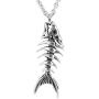 Controse Silver-Toned Stainless Steel Fish Bones Necklace with Pendant (17'' - 19'' Adjustable Chain)