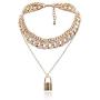 COLORFUL BLING Shiny Hip Hop Rhinestone Cuban Link Chain Lock Pendant Necklace with Bracelet Set Punk Cubic Zircon Layered Choker Necklace for Women Unisex Jewelry