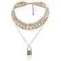 COLORFUL BLING Shiny Hip Hop Rhinestone Cuban Link Chain Lock Pendant Necklace with Bracelet Set Punk Cubic Zircon Layered Choker Necklace for Women Unisex Jewelry COLORFUL BLING Shiny Hip Hop Rhinestone Cuban Link Chain Lock Pendant Necklace with Bracelet Set Punk Cubic Zircon Layered Choker Necklace for Women Unisex Jewelry
