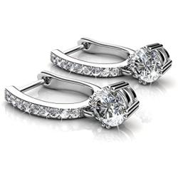 Cate & Chloe McKenzie 18k White Gold Dangling Earrings with Swarovski Crystals, Solitaire Crystal Dangle Earrings, Best Silver Drop Earrings for Women, Channel Set Drop Horseshoe