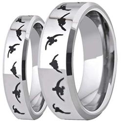 Cloud Dancer 6mm/8mm Width Lovers Silver Bevel Wedding Band with Laser Etched Bird Duck Hunting Outdoor Ring, Comfort Fit