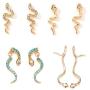 3 Pairs Snake Earrings Set Animal Snake Stud Dangle Earrings Serpent Wave Gold Silver Crystal Drop Earrings Vintage Cobra Huggie Hoop Earrings for Women Girls Punk Gothic Ear Jewelry