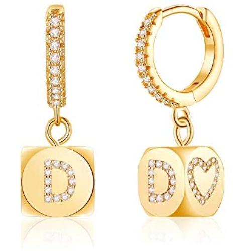 Initial Earrings for Women Girls, S925 Sterling Silver Post Small Dangle Huggie Hoop Earrings Hypoallergenic CZ Letter Initial Earrings for Women Girls Jewelry Gifts