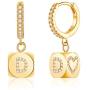 Initial Earrings for Women Girls, S925 Sterling Silver Post Small Dangle Huggie Hoop Earrings Hypoallergenic CZ Letter Initial Earrings for Women Girls Jewelry Gifts