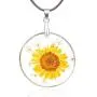 Jeni-Sely Handmade Real Dry Pressed Sunflower Round Resin Leather Necklace
