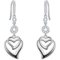 EVER FAITH Womens 925 Sterling Silver CZ Sweet Love Heart Hook Dangle Earrings Clear