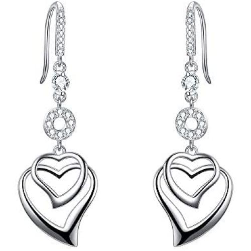 EVER FAITH Womens 925 Sterling Silver CZ Sweet Love Heart Hook Dangle Earrings Clear