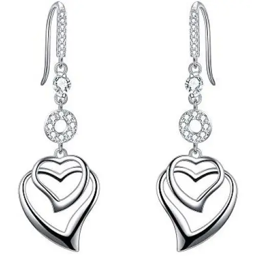 EVER FAITH Womens 925 Sterling Silver CZ Sweet Love Heart Hook Dangle Earrings Clear