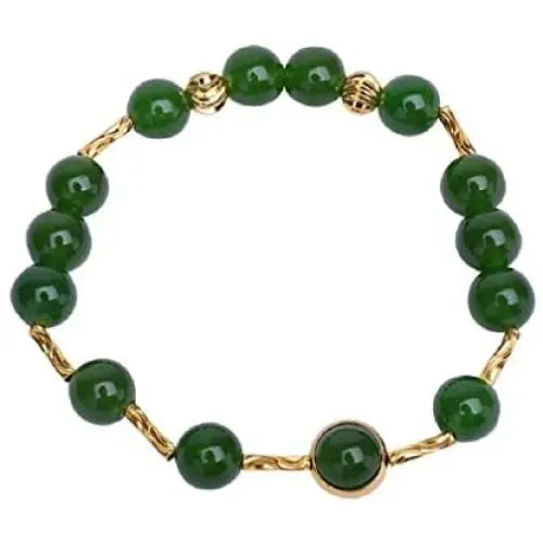 TKN Imports Green Gemstone Yellow-Gold-Plated Stretch Bracelet TKN Imports Green Gemstone Yellow-Gold-Plated Stretch Bracelet