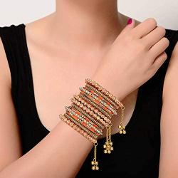 Aheli Wedding Party Designer Faux Stone Studded Bridal Bangle Set Chuda with Hangings Indian Traditional Bangles Ethnic Fashion Jewelry for Women