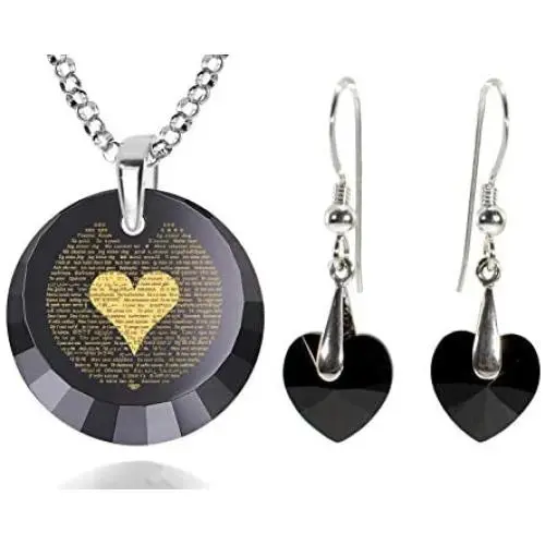 120 Languages I Love You Necklace and Crystal Heart Dangle Earrings Romantic Jewelry Set Love Pendant is 24k Gold Inscribed in Miniature Text on Cubic Zirconia, 18'' 925 Sterling Silver Chain 120 Languages I Love You Necklace and Crystal Heart Dangle Earrings Romantic Jewelry Set Love Pendant is 24k Gold Inscribed in Miniature Text on Cubic Zirconia, 18'' 925 Sterling Silver Chain