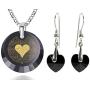 120 Languages I Love You Necklace and Crystal Heart Dangle Earrings Romantic Jewelry Set Love Pendant is 24k Gold Inscribed in Miniature Text on Cubic Zirconia, 18'' 925 Sterling Silver Chain