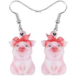 NEWEI Acrylic Valentines Day Funny Pig Piggy Earrings Drop Dangle Farm Pet Jewelry For Women Charm