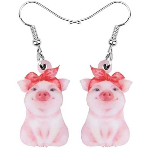 NEWEI Acrylic Valentines Day Funny Pig Piggy Earrings Drop Dangle Farm Pet Jewelry For Women Charm