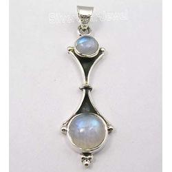 SilverStarJewel 925 Solid Silver Natural Cabochon Rainbow Moonstone Pendant 1.7'' 3.2 Grams