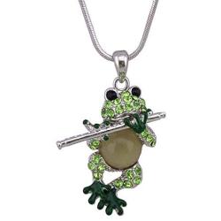 Lola Bella Gifts Crystal Frog Playing a Flute Pendant Necklace with Gift Box