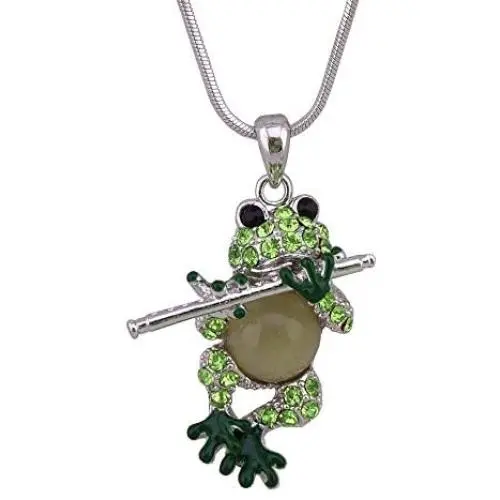 Lola Bella Gifts Crystal Frog Playing a Flute Pendant Necklace with Gift Box Lola Bella Gifts Crystal Frog Playing a Flute Pendant Necklace with Gift Box