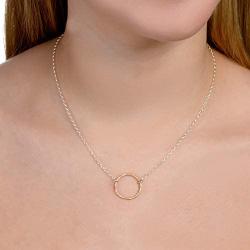 Gold Filled Hammered Open Circle Full Moon Orbit Pendant on a 925 Sterling Silver 16.5 Inch Chain plus 2.75 inch extender Layered Necklace Double Circle Open Circle Generations Interlocking Infinity Hammered Pendant Dainty 14K Goldfilled Minimalist Simple