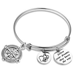 BAUNA Inspirational Bracelet Follow Your Dreams They Know The Way Dumbo Bracelet with Compass Charm Graduation Gifts for Her