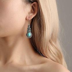 coadipress Ethnic Bohemian Tibetan Alloy Earrings and Necklace Set for Women Girls Vintage Water Teardrop Drop Blue Crystal Oval Turquoise Resin Boho Dangle Gift Jewelry
