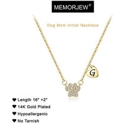 Dog Mom Necklace for Women, Dainty 14K Gold Plated Cubic Zirconia Paw Print Initial Necklace Dog Mom Gifts for Women