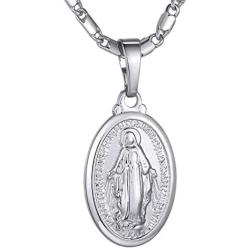 GoldChic Jewelry Miraculous Medal Oval Pendant Necklace- Available in 3 Color Gold/Black/Silver for Men Women(adjusts to 18 or 22 inch)--with Gift Box