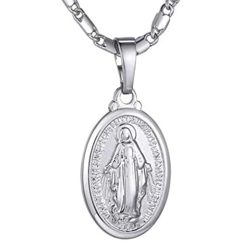 GoldChic Jewelry Miraculous Medal Oval Pendant Necklace- Available in 3 Color Gold/Black/Silver for Men Women(adjusts to 18 or 22 inch)--with Gift Box